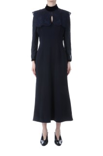 Triacetate Georgette Embroidery Collar Dress - NAVY (MM25FW-DR102)
