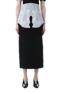 Triacetate Georgette Embroidery Peplum Skirt - BLACK (MM25FW-SK104)