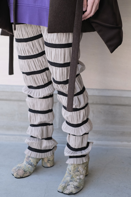 pelleq Shirring striped trousers