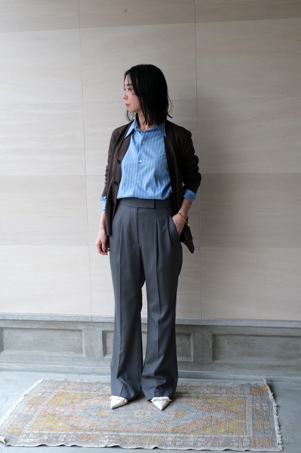 AURALEE / COTTON SILK STRIPE DOUBLE-CUFF SHIRT