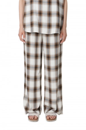 Rayon ombre check 2 tuck slacks-BROWN(PS21-PT08)