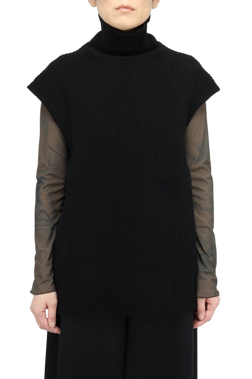 SUPER FINE WOOL RIB KNIT TURTLE NECK VEST -BLACK (A21AV05RK