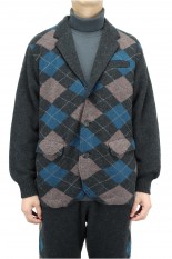 Undercover Ca Intarsia Argyle Knit JKT(UC2A4103)-CHARCOAL-