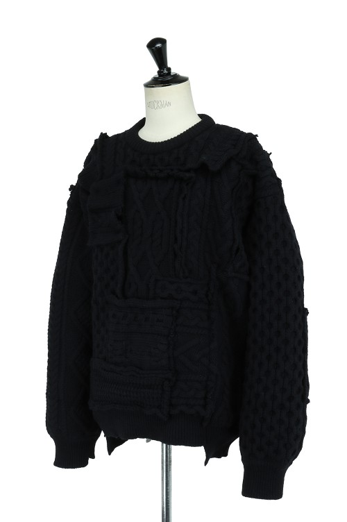 OVERSIZED INTERLACED CABLE KNIT LS(ST.319)- BLACK- | セレクト