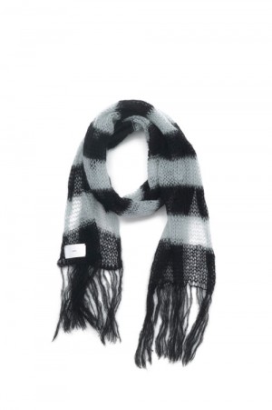MOHAIR LOOSE STRIPE MUFFLER(21AWKN06)-BLUE-