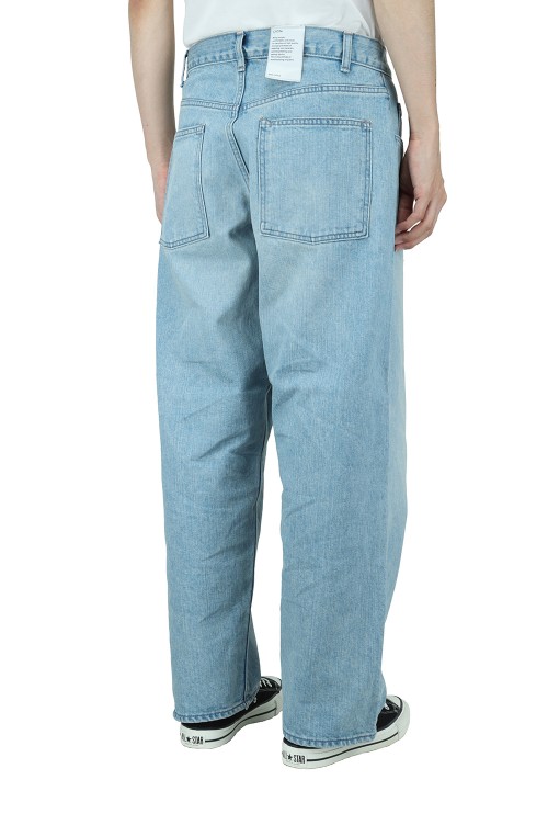 Indigo Suvin Cotton 13.5oz Baggy Denim - Light Blue Damage