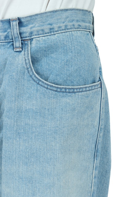 Indigo Suvin Cotton 13.5oz Baggy Denim - Light Blue Damage