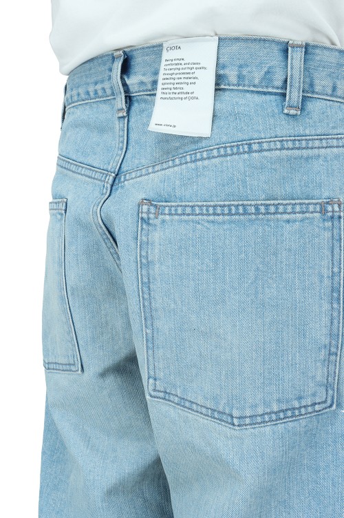Indigo Suvin Cotton 13.5oz Baggy Denim - Light Blue Damage