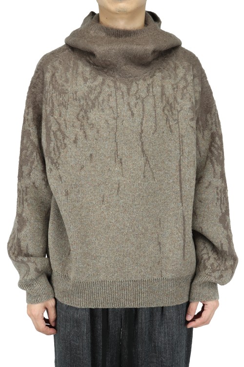 Rainy Pattern Knit Hoodie(AY9-27)-Beige- | セレクトショップ