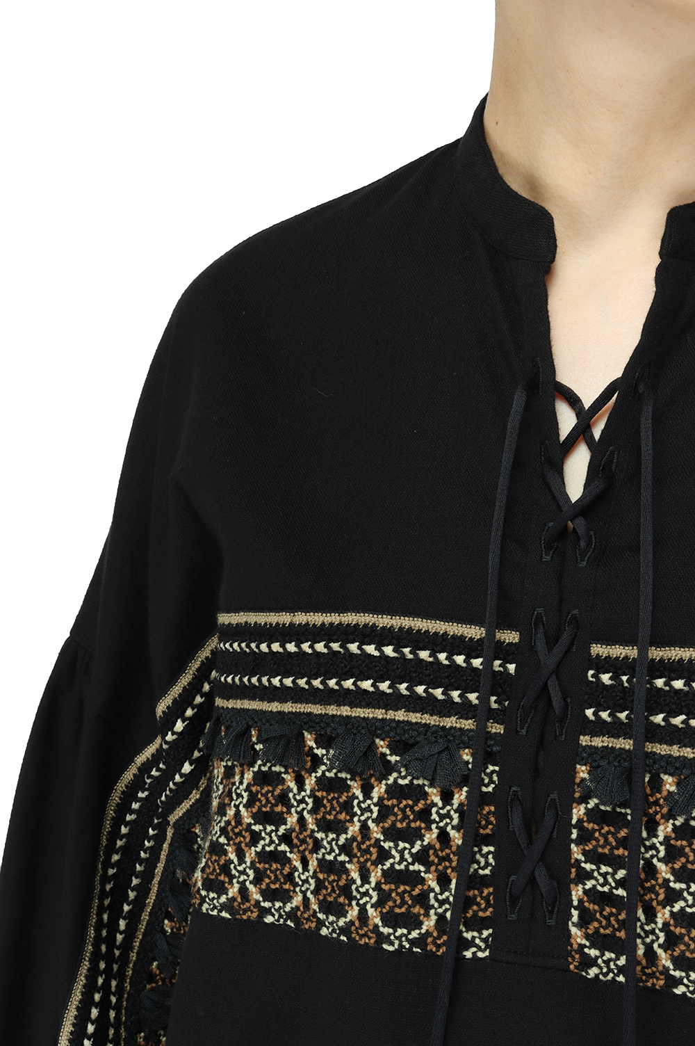 【SALE / 40%OFF】Lace up Blouse-BLACK (E21AW/T-01) EBONY(エボニー) Lace up Blouse-BLACK (E21AW/T-01) | セレクトショップ