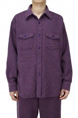 Unused Wool Oversized Work Shirt(US2084)-PURPLE-