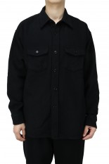 Unused Wool Oversized Work Shirt(US2084)-BLACK-
