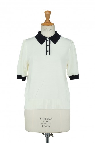 SINME Bicolor polo knit-OFF WHITE × NAVY(S21AW-10-01)