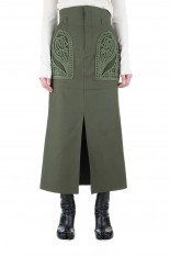 Mame Kurogouchi Cording Embroidered Nep-Cotton Skirt -Khaki (MM22PS-SK715)