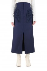 Mame Kurogouchi Cording Embroidered Nep-Cotton Skirt -Navy (MM22PS-SK715)