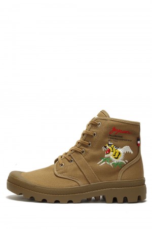 x PALLADIUM Embroidered Canvas Shoes( WI-K105-002-2)-OLIVE/Tiger-