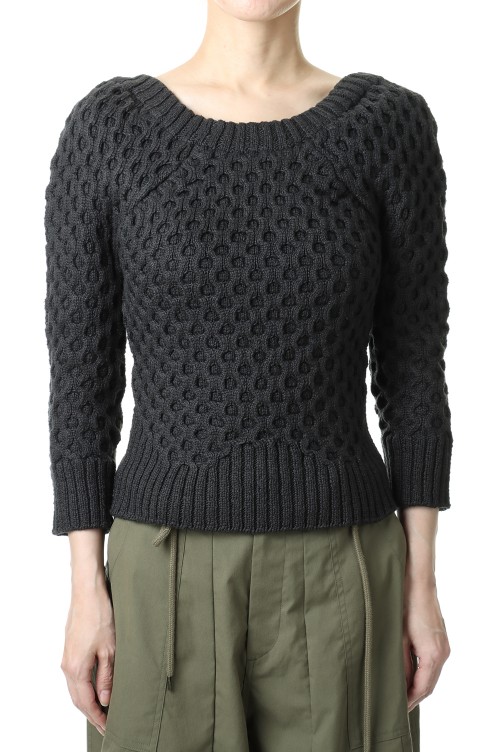 jun mikami hand cotton knit　charcoal BACK OPEN HAND KNIT -Charcoal (21SS-5-N) | セレクトショップ