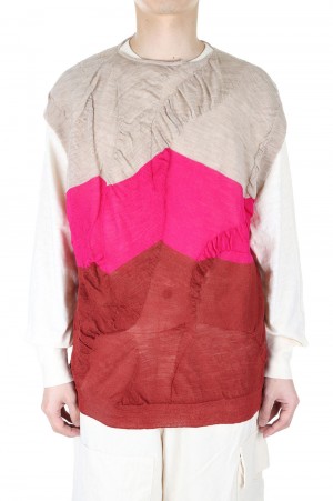 amachi. Waterscape Knit Vest(AY10-30)-Pink Border-