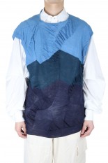 amachi. Waterscape Knit Vest(AY10-30)-Blue Border-