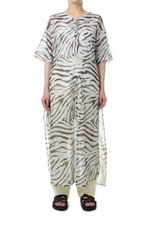 SLIT NECK PAJAMA DRESS -ANIMAL / GRAPHITE (221WT-DR01)
