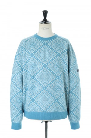 Thisisneverthat Moroccan Jacquard Sweater/Light Blue&Ivory(TN213KKNPK02)