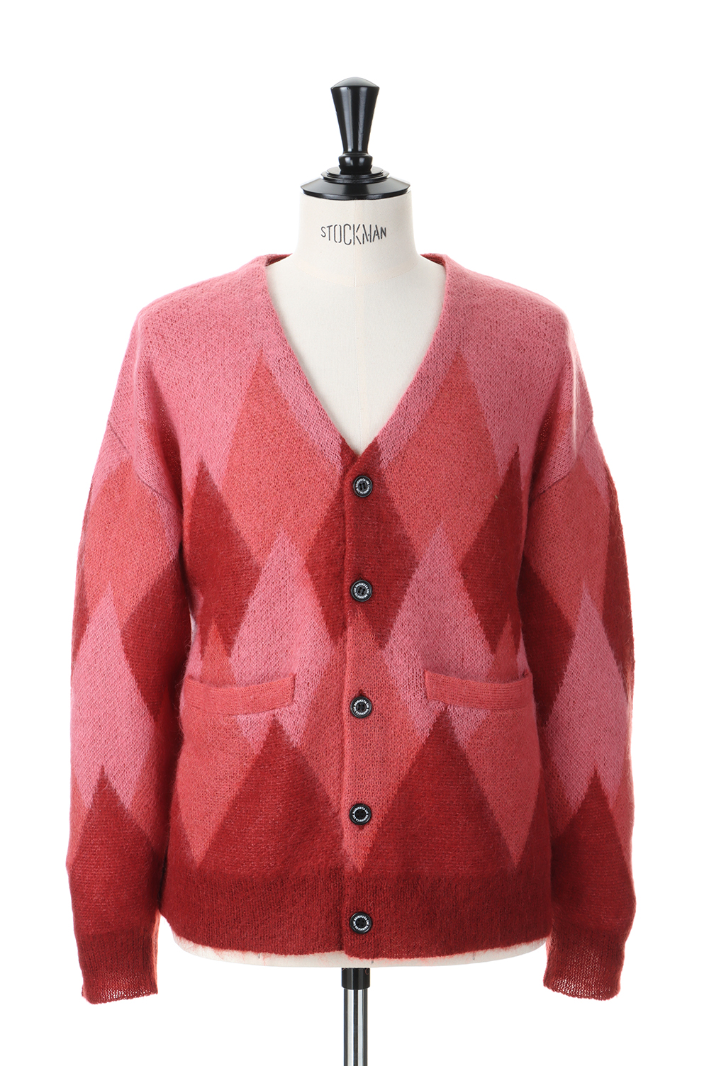 Argyle Mohair Knit Cardigan-Pink Red-(22AW K-2) | セレクト 