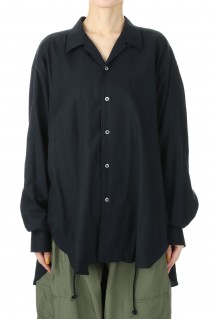 OPEN COLLAR WOOL BLEND SHIRT -Black (22AW-4H)