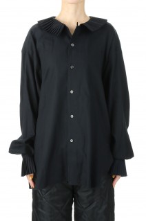 PLEATS COLLAR WOOL BLEND SHIRT -Black (22AW-6H)