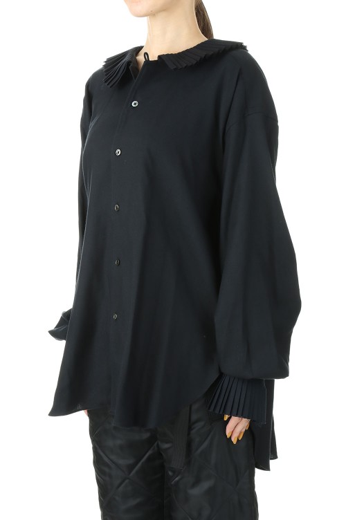 PLEATS COLLAR WOOL BLEND SHIRT -Black (22AW-6H) | セレクトショップ 