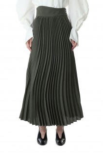 Curved Pleated Flared Skirt -Khaki (MM22FW-SK042)