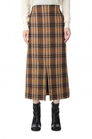 Recycled Bishou Wool Tight Skirt-BROWN(18RFABOT-02C)