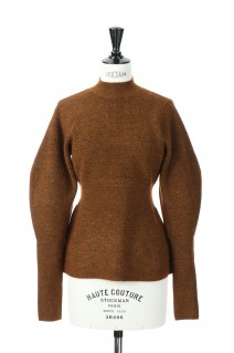 Puffsleeve Peplum Knit -BROWN(12220530)