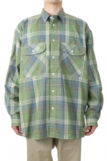 TECH ELBOW PATCH WORK SHIRTS FLANNEL - GREEN CHECK (BE-87023)