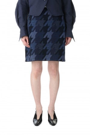 Houndstooth Knitted Skirt - Navy (MM23PS-KN725)