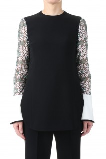 Floral Lace Sleeve Shirt - Black (MM23PS-SH736)