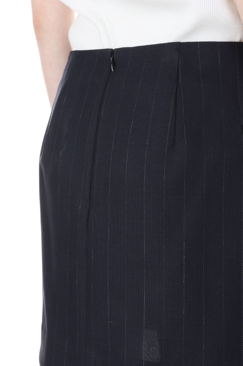 Hard Twist Wool Panama Stripe Skirt - Navy Stripe (A23ss06WP 
