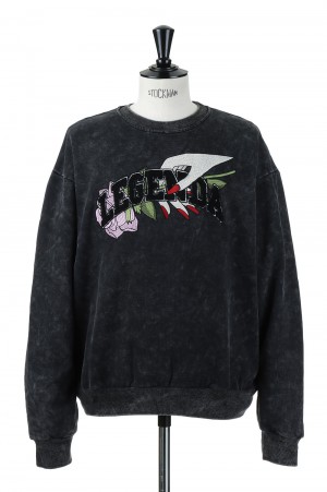 Acid-Wash Hand Rose Sweat Shirts -BLACK x PURPLE(LEC1171)