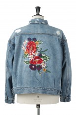 Flower Embroidery Short Denim Jacket -INDIGO(LEJ241)