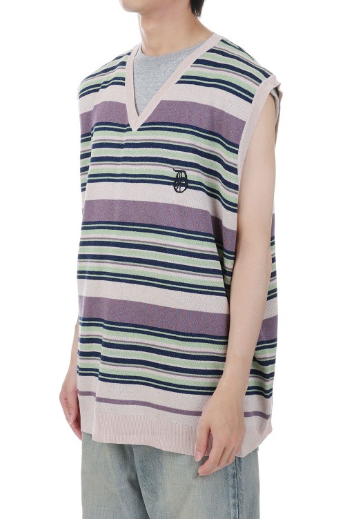 Oversized Lame Knit Vest(23SS K-7)-Pink Border- | セレクトショップ