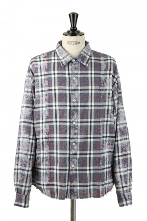 Switching Bleach Check Shirts -NAVY (LES188)