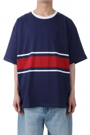 BAGGY TEE S/S COTTON BORDER JERSEY -NAVY(F401002)
