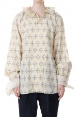 PRINT PLEATS COLLAR SHIRT -Red x Cream (23SS-15-H)