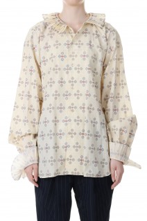 PRINT PLEATS COLLAR SHIRT -Red x Cream (23SS-15-H)