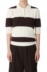 Cotton wholegarment polo S/S -IVORY x BROWN (PS23-KT02)