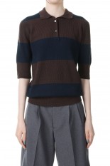 Cotton wholegarment polo S/S -BROWN x NAVY (PS23-KT02)