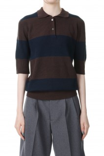 Cotton wholegarment polo S/S -BROWN x NAVY (PS23-KT02)
