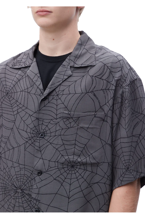 SPIDERWEB HAWAIIAN SHIRT SS / BLACK (231TSNH-SHM08