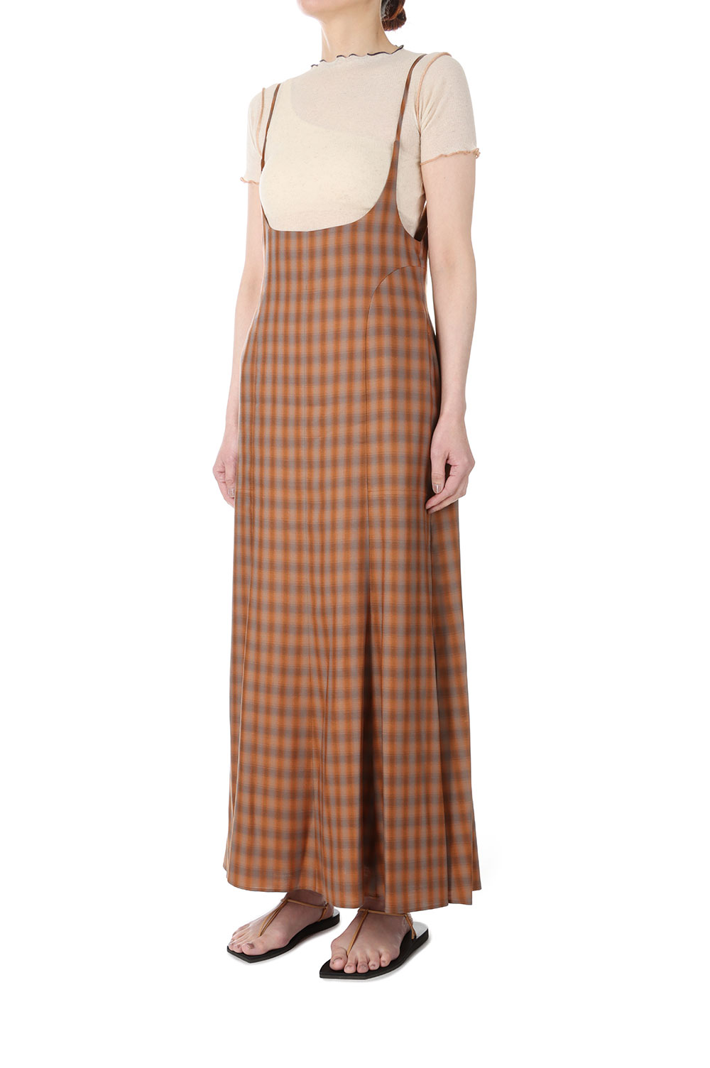 Linen Mix Ombre Check Camisole Dress