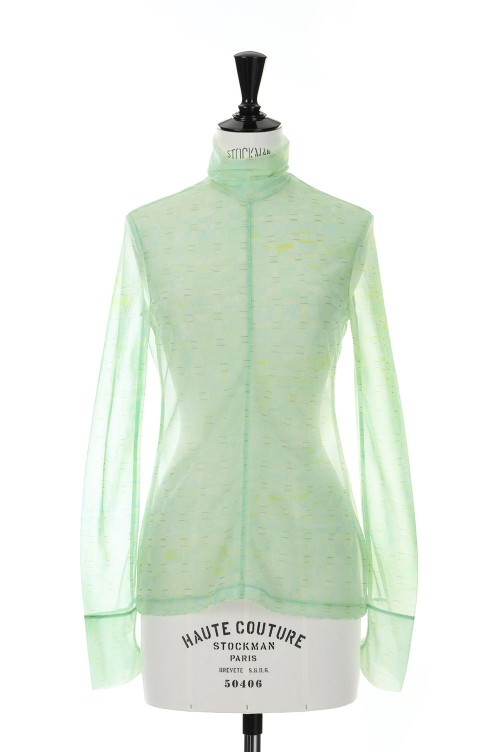 【新品】  Mame Kurogouchi / マメクロゴウチ | 2023SS | Marble Printed Plaid Sheer High Neck Top トップス | S | MINT GREEN | レディース レディース】Marble Printed Plaid Sheer High Neck Top | Mame