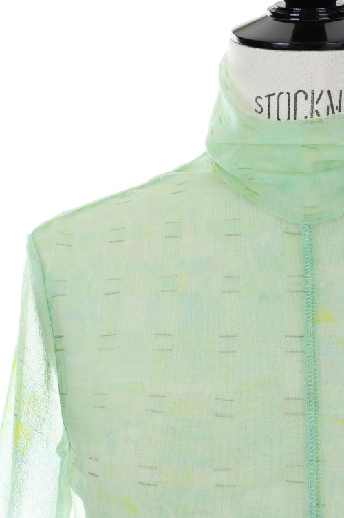 Marble Printed Plaid Sheer High Neck Top -Mint Green (MM23SS-JS020